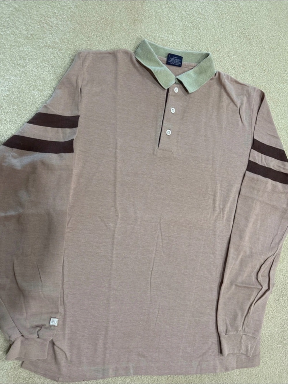 Men's Long Sleeve Polo Shirt in Taupe with Contrast Collar